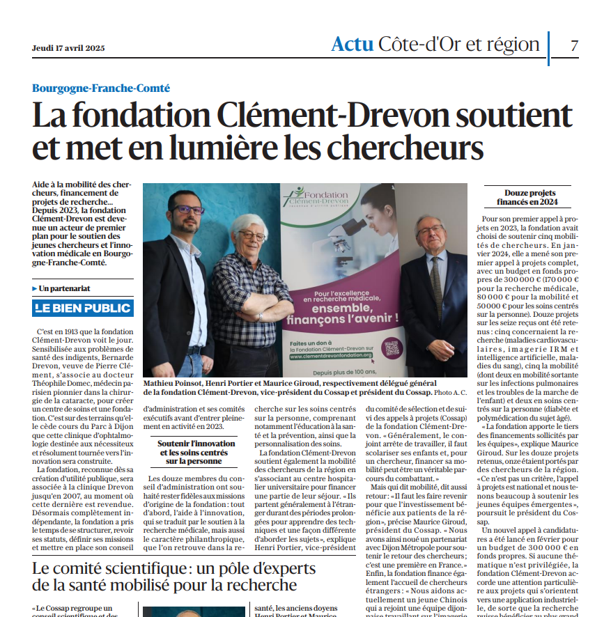 La Fondation Clément-Drevon mise à l’honneur dans Le Bien Public