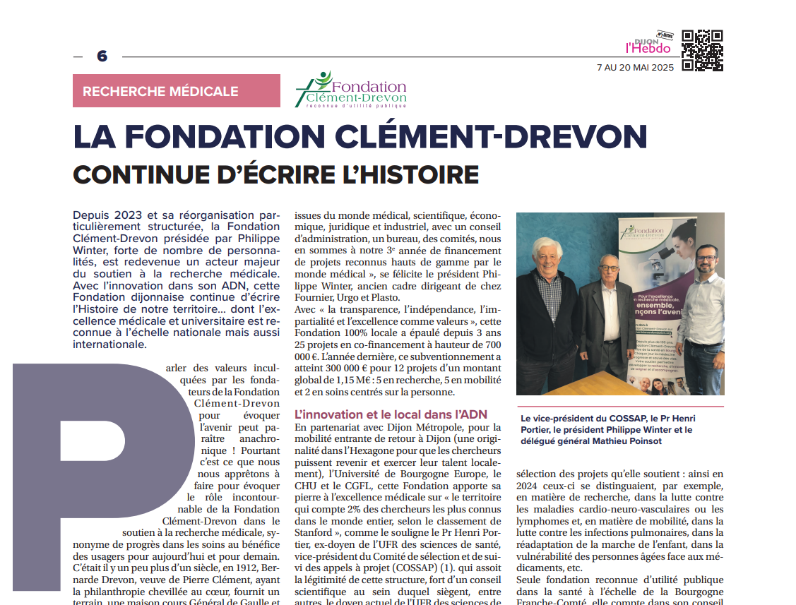 Dijon l’Hebdo retrace l’histoire et l’engagement de la Fondation Clément-Drevon