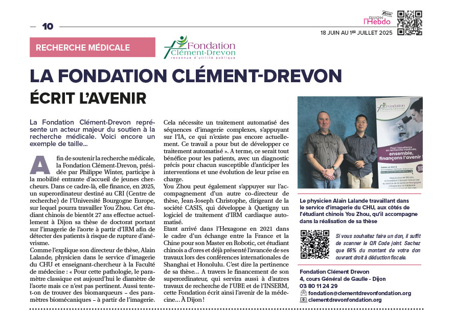 La Fondation Clément-Drevon à l’honneur dans Dijon l’Hebdo du 20/06/2025